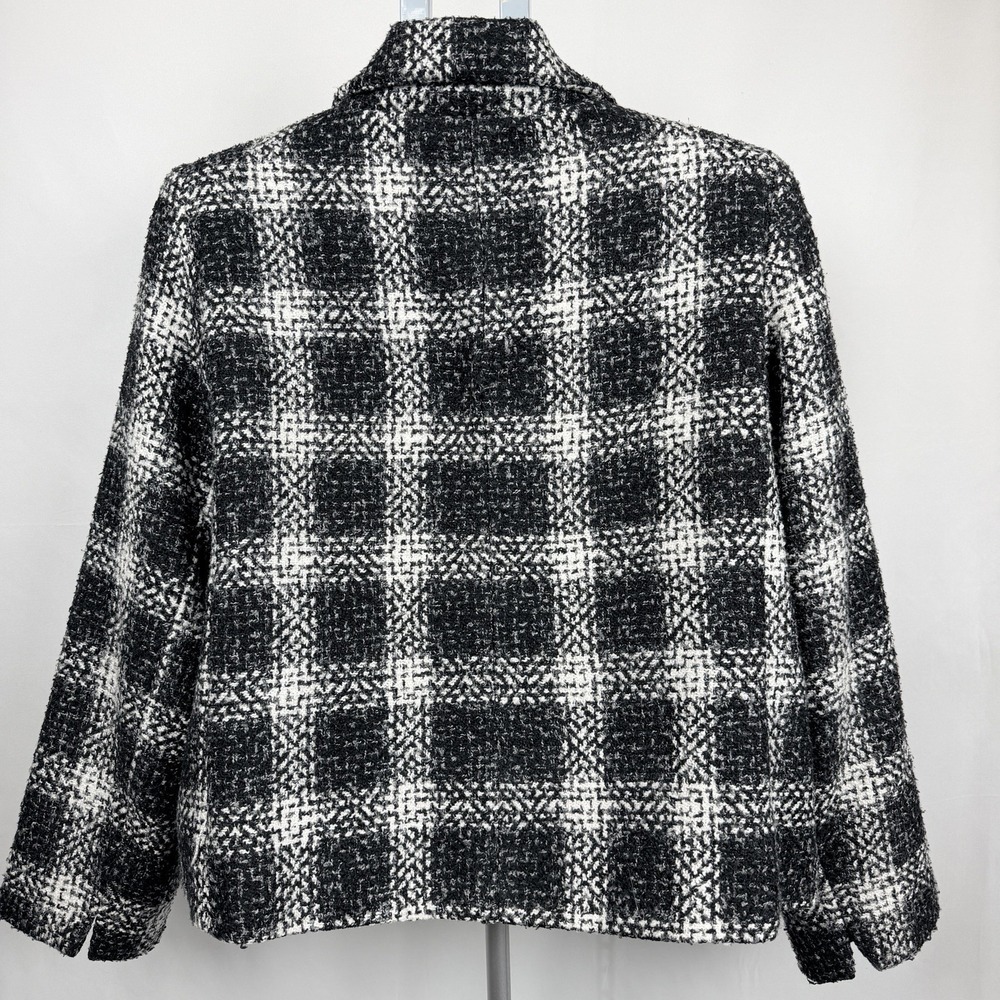 East 5th Buffalo Plaid Boucle Peacoat Jacket Womens XL Black White Old Money - Picture 2 of 12